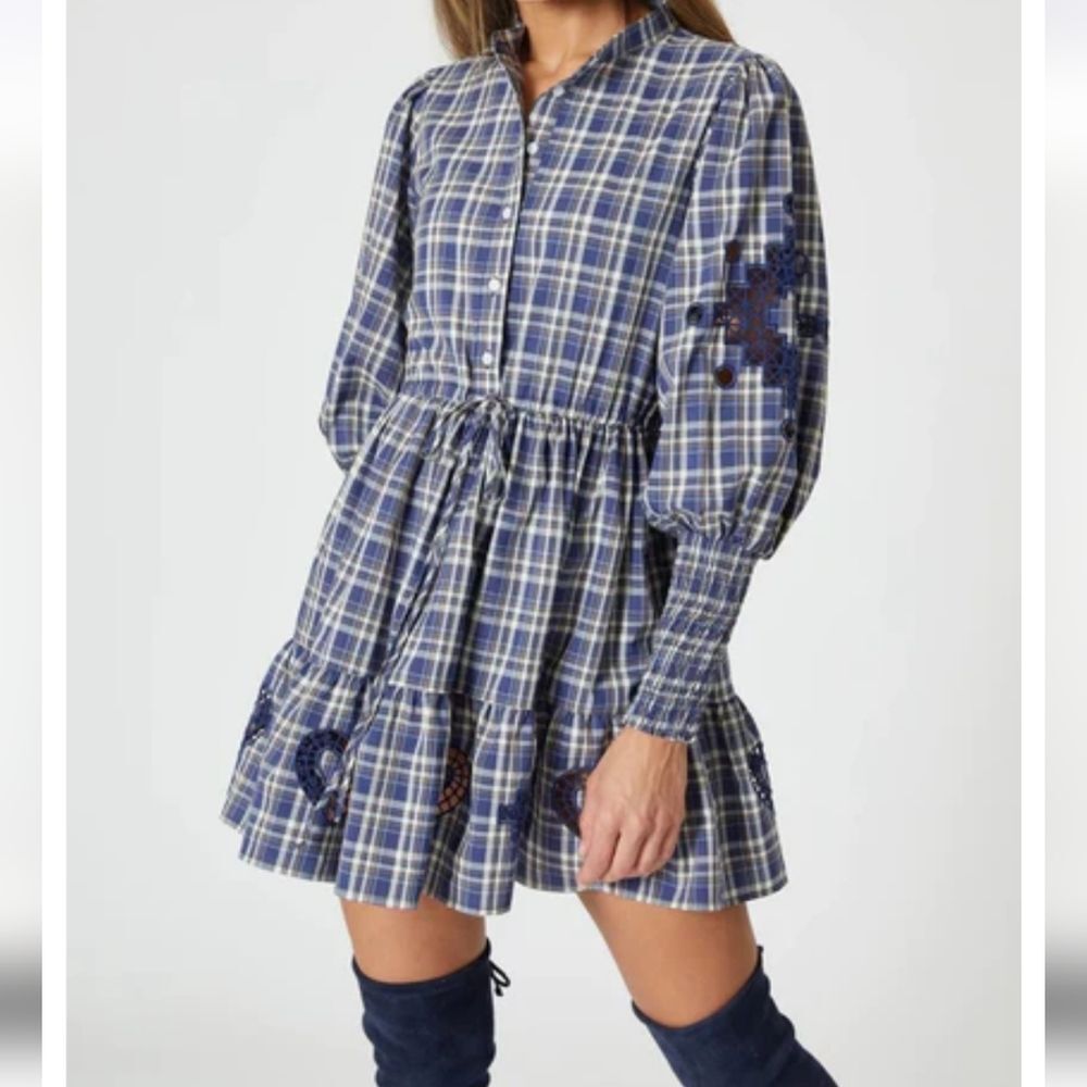 The Shirt Brooke Dress in Navy Plaid Size L